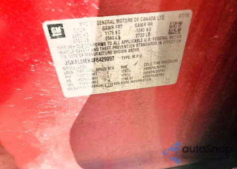 2015 GMC Terrain Sle from USA, damaged, VIN 2GKALMEK4F6429997